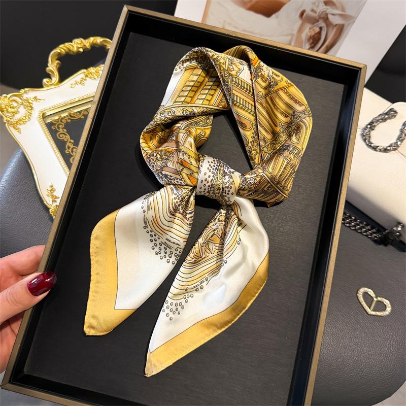 Luxury Retro Design Print Scarf Women Silk Scarves Bandana Hijab Neckerchief Shawl Kerchief Hair Band Foulard Lady
