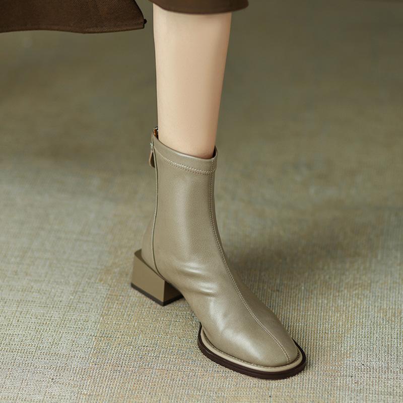Fashion Comemore Ankle Boots for Women New Fashion Square Head Solid Color Versatile Ladies Shoes High Heels Women's Outwear Short Botas