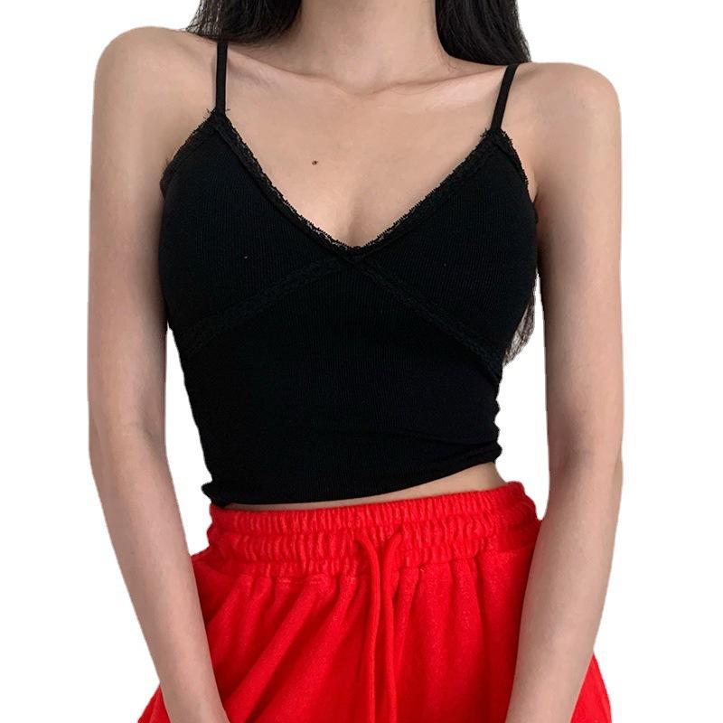 Summer Ins Korean All Matching V-neck with Chest Pad Design Sense Halter Vest Top Trend