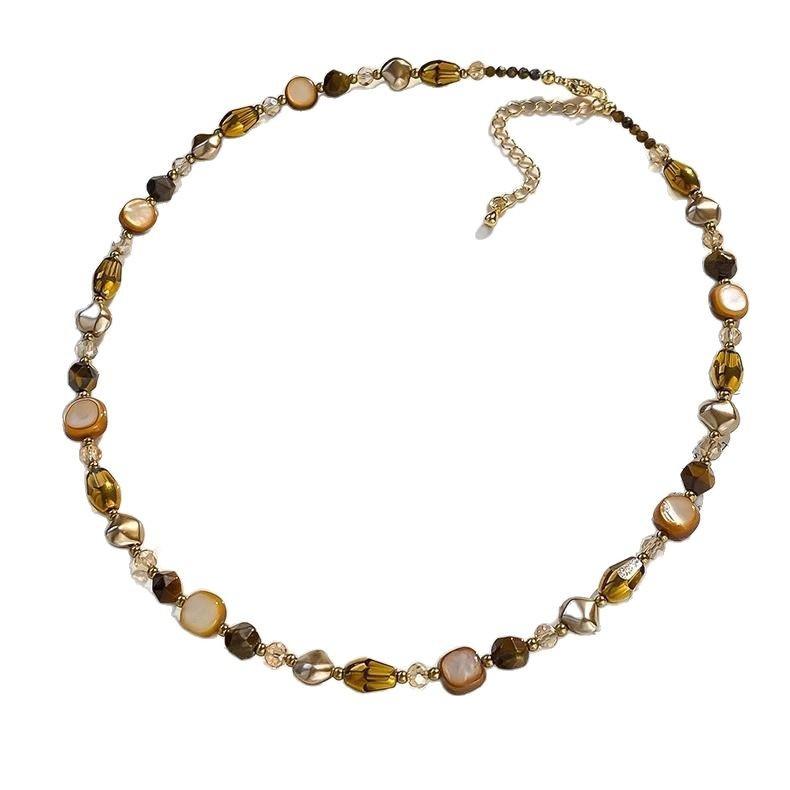Maillard Caramel Tiger's Eye Stone Beaded Necklace Femininity Versatile Premium Sense Clavicle Chain Natural Stone Handmade