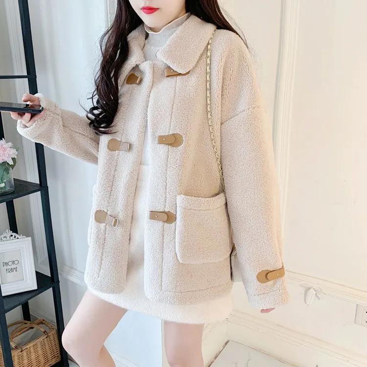 Fur One-piece Imitation Lamb Wool Coat Women's Autumn and Winter Small Short Loose All-match Top