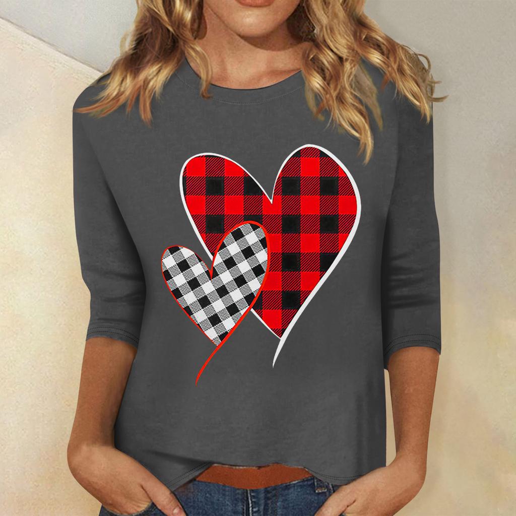 Women's Fashion Casual Round Neck 3/4 Sleeve Loose  Printed T-Shirt Ladies Top