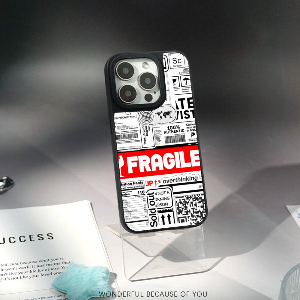 

Fragile goods label japan art poster Phone Case for iPhone 17 16 e 15 14 13 12 Pro Max Sheepskin Silver-edged protective case iPhone 13 Pro