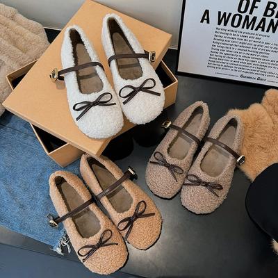 Winter New Flat-bottomed Velvet Warm Cotton Shoes Women's Fluffy Shoes Students Solid Color Cute Ladyshoes Doudou Shoes