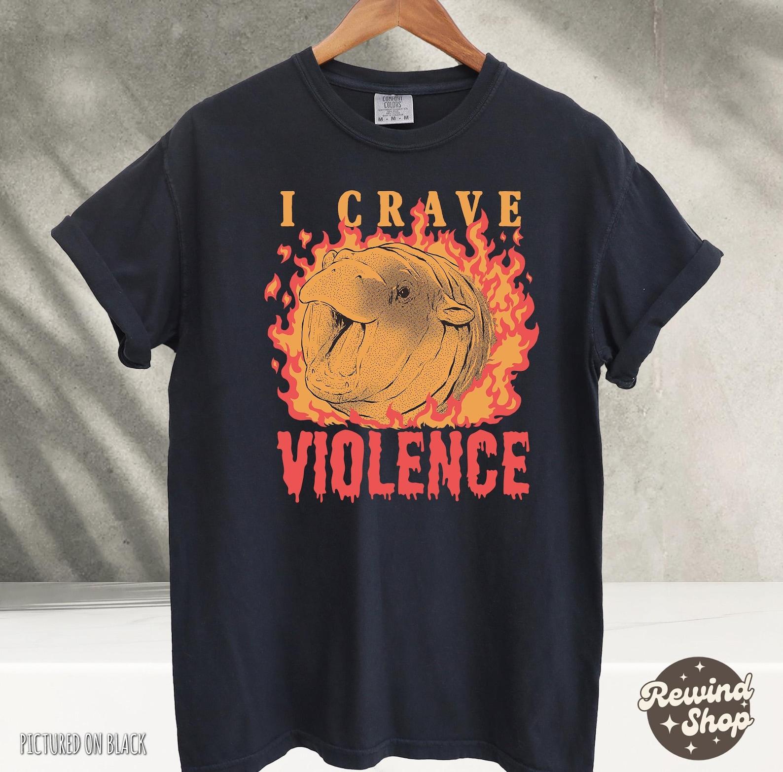 Moo Deng Crave Violence Tshirt, Vintage 90s Style Shirt, Retro Hippo Meme Tee, Cute Fire Moo Deng Shirt, Funny Bootleg Tee, Baggy Tshirt L