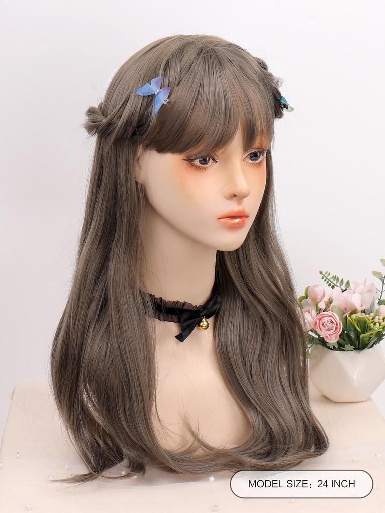 Lolita Long Straight Blue Wood Grey Hairband Synthetic Wig