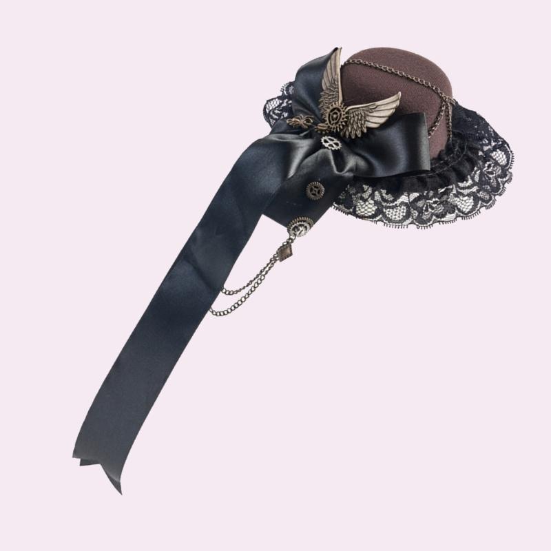 Zylinder mit Zahnrad für Erwachsene Punk-Stil Hut mit Schleife Cosplay Kostüm Haarspange Halloween Party Haarschmuck