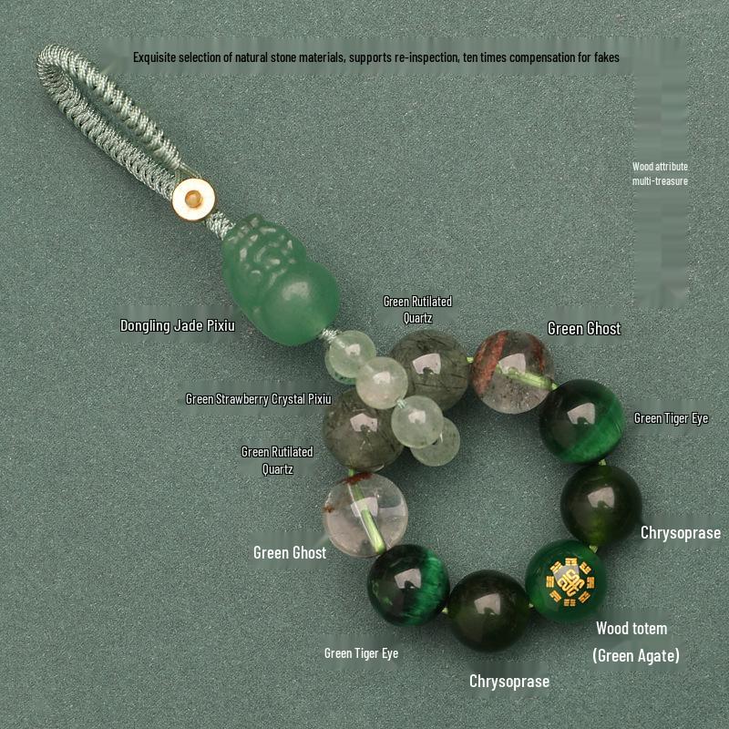Zhenqiao Five Elements Pixiu Keychain: Wood, Fire, Earth, Metal, Water Crystal Pendant.