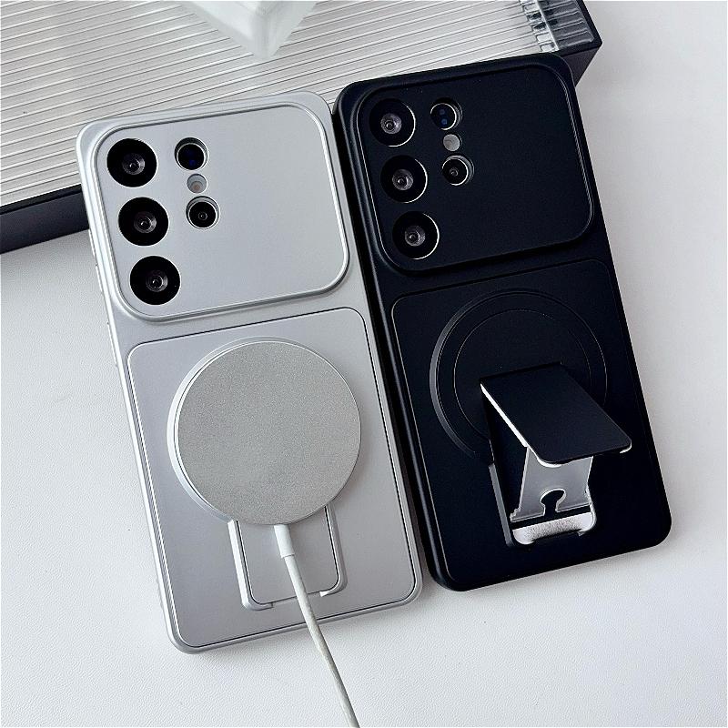Large-Window Magnetic Case With Holder For Samsung Galaxy S26 S25 S24 S23 Ultra Plus S23 FE For Magsafe Wireless Charging Cover