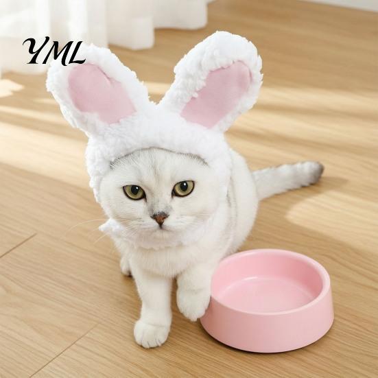 Fleece Tierohren Mütze Hasenohren Katzenhut, Niedliche Haustier Weiche Plüschmütze Bequeme Foto Requisite mit Hase für Katzen Kleine Hunde Party Kostüm Lustige Fotos