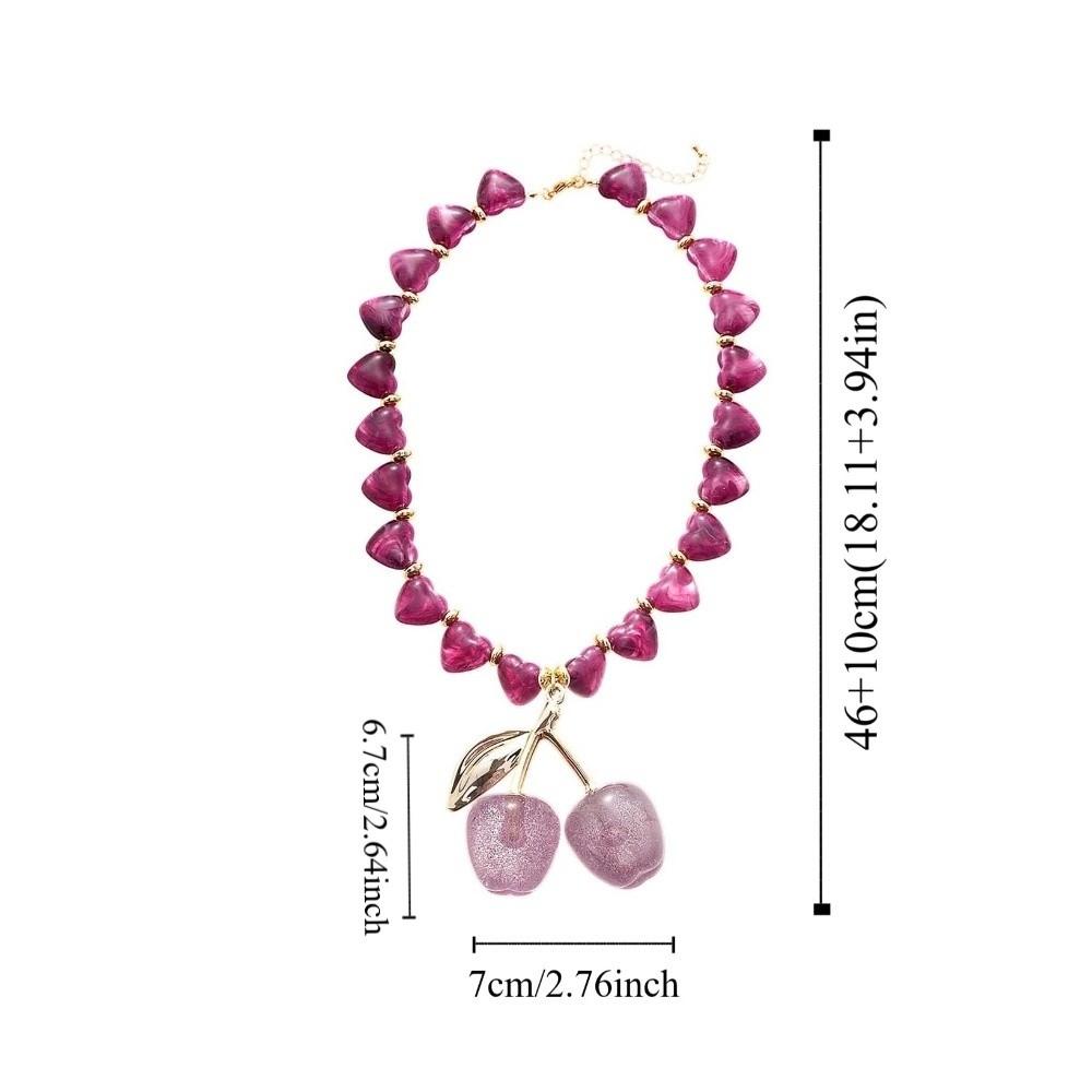 Love Heart Beadeds Women Cherry Necklace Acrylic Bohemia Choker Cherry Pendant  Vacation