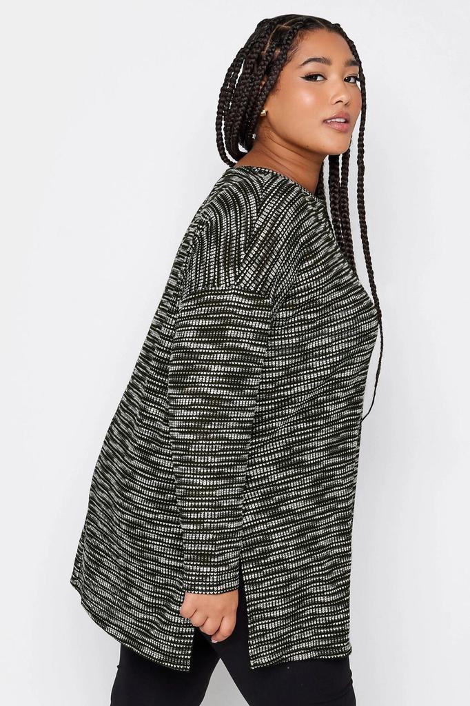 Women's Big Size Blouse Large Size Slit Detailed Crew Neck Long Sleeve Blouse 302606