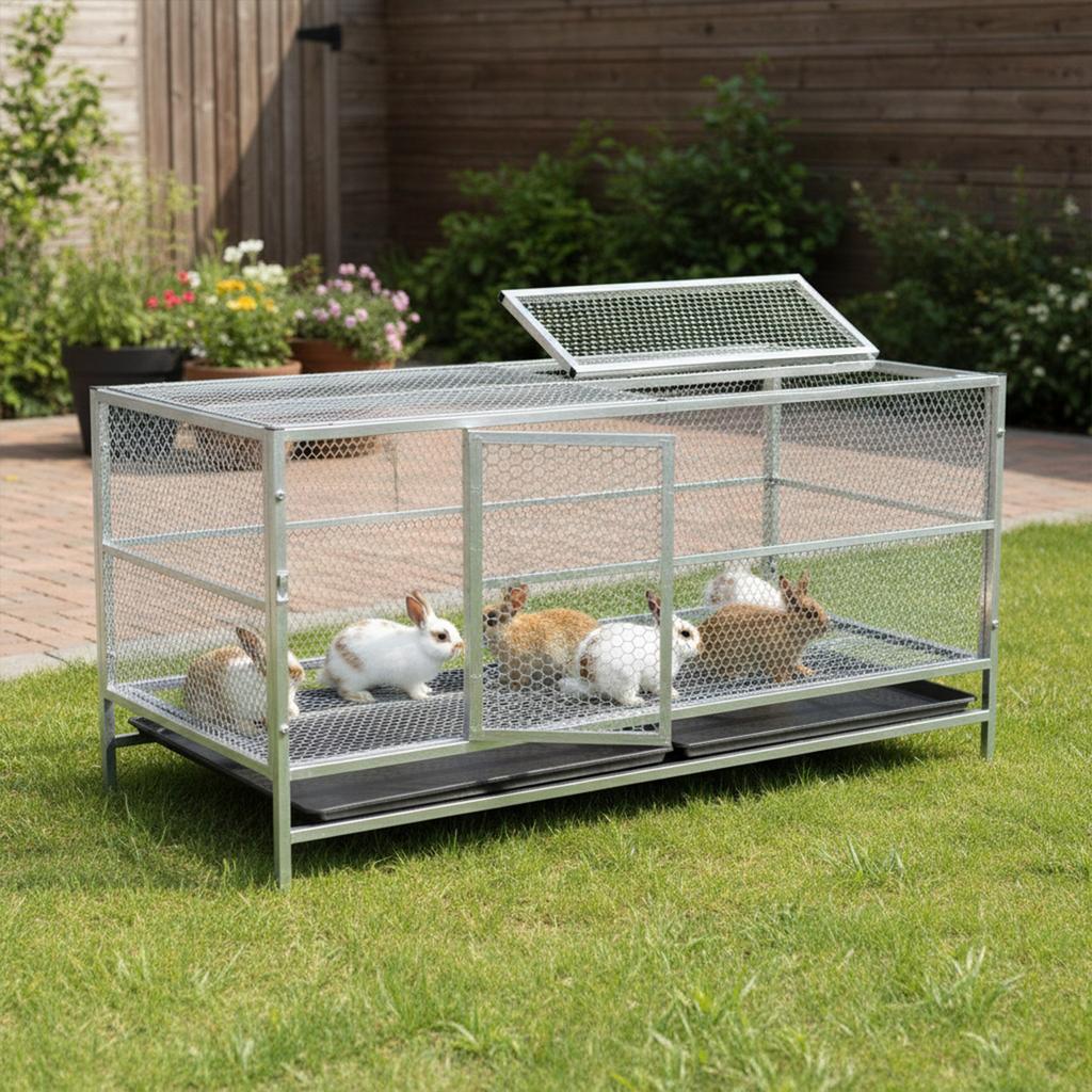 Heavy Duty Stainless Steel Poultry Cage Large Chicken Coop with Trough and Rainproof Cover Perfect for Farming and Livestock