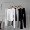 Fashion Long Sleeve Round Neck Casual T-shirt Women Elegant Spring and Winter Slim Fit Woman Tshirts Solid Base Thin Office Ladies Crop Tee Tops 26003