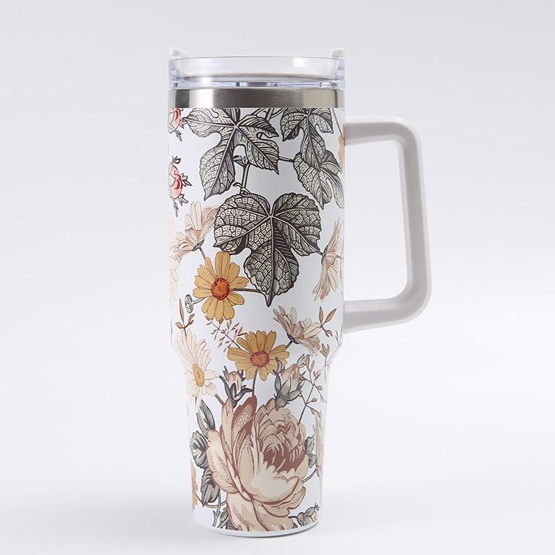 Large Capacity Ice Cup 40Oz Printed Handle Water Cup 1200Ml Sports Water Bottle Thick Plastic-Sprayed Thermos Cup