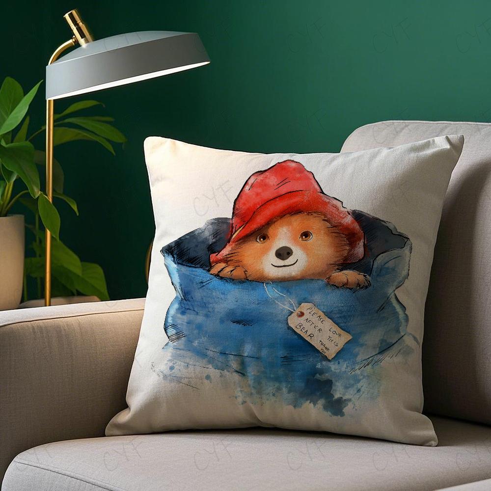 Cute P-Paddington Bear Pillow Case Anti-Dustmite Pillowcase Invisible Zipper Silky Short Plush Sofa Cushion Cover