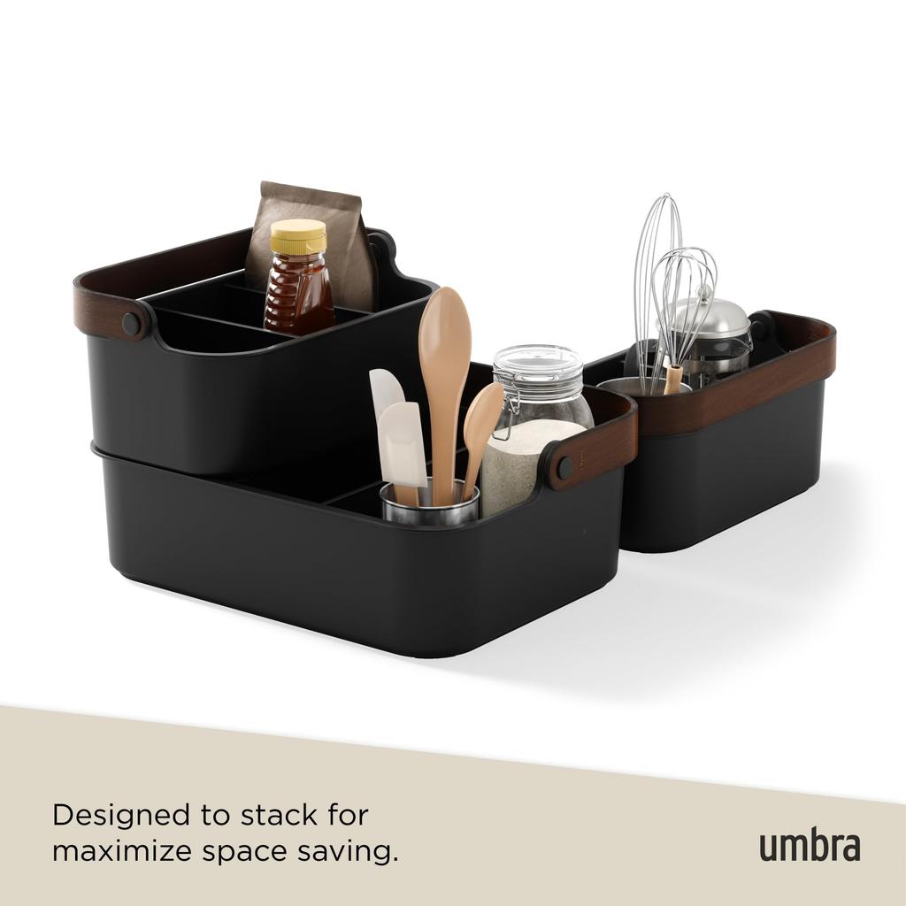 Official Umbra Bellwood Stackable Bin, 35x26cm, Black/Walnut