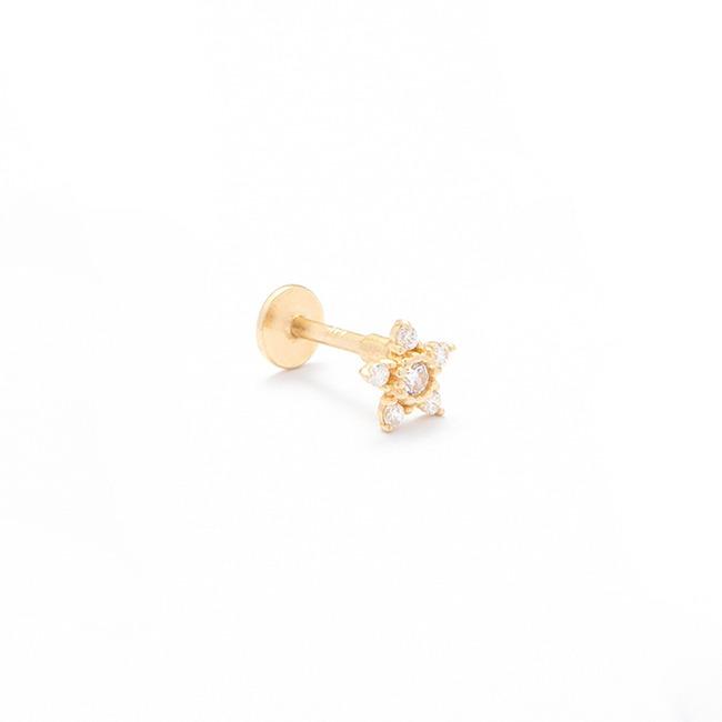 Lunne 14K Flower Cubic Labret Tragus Piercing (14K Gold) #W06