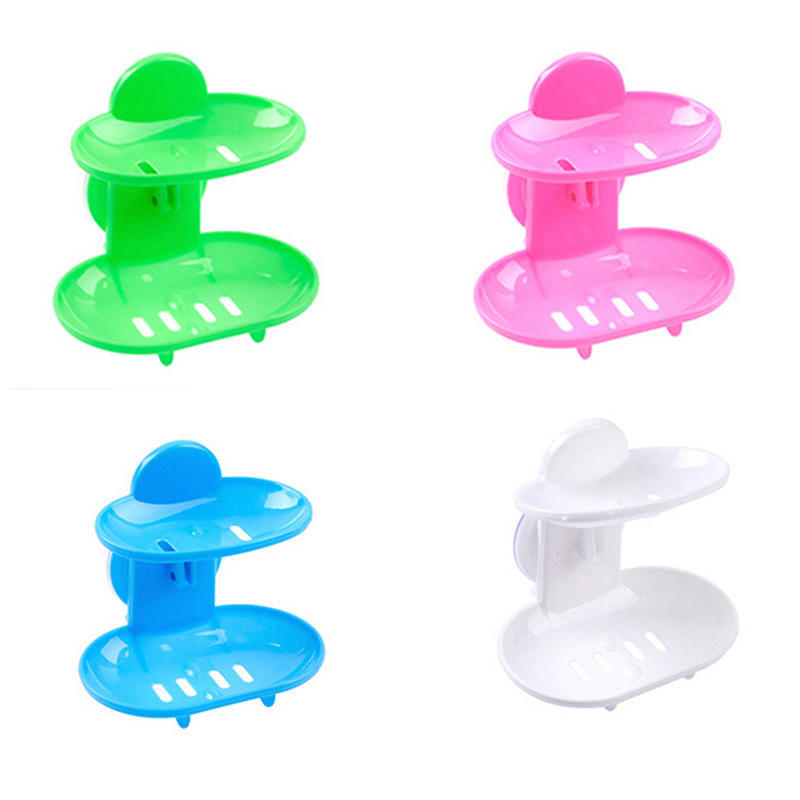 Trendy koupelna Dvouvrstvé Nádobka na mýdlo Silná přísavka Držák na vypouštění mýdla Nádobka na mýdlo