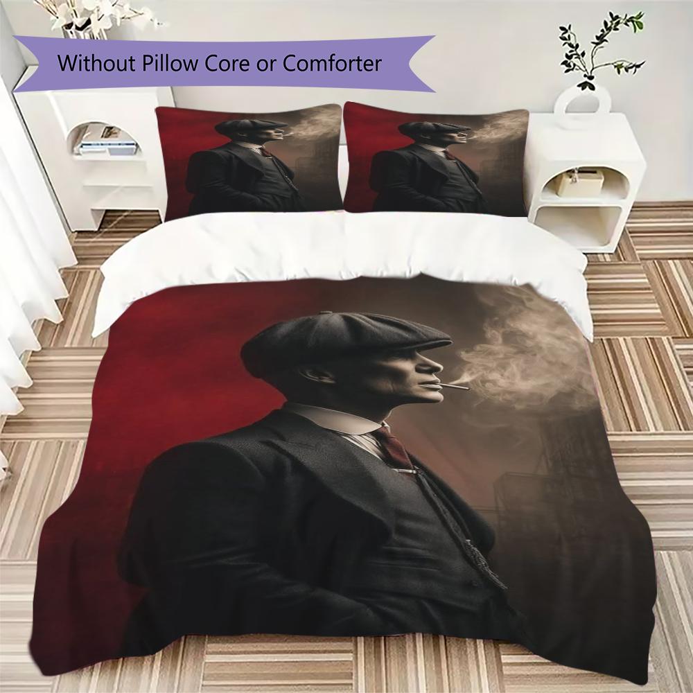 Thomas Shelby Pattern Bedding,Quilt Set Quilt Cover Pillowcase Home Birthday Gift(1 * Duvet Cover + 2 * Pillowcase, Without Core)_lx