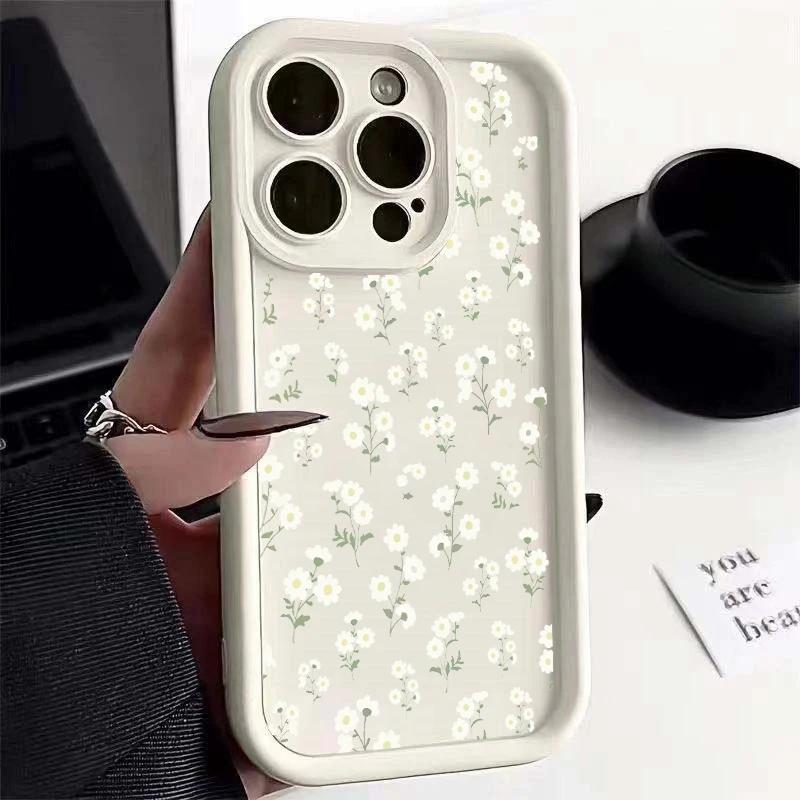 Retro Daisy Flowers Silicone Phone Case For Iphone17 16pro 15pro 14 13 12 11 12pro 13pro Max 14plus Anti Fall Protective Cover