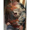 Spring and Autumn Round Neck Wolf Pattern 3D Ukiyoe Printed Top Fashionable Casual Long Sleeved Men's T-shirts