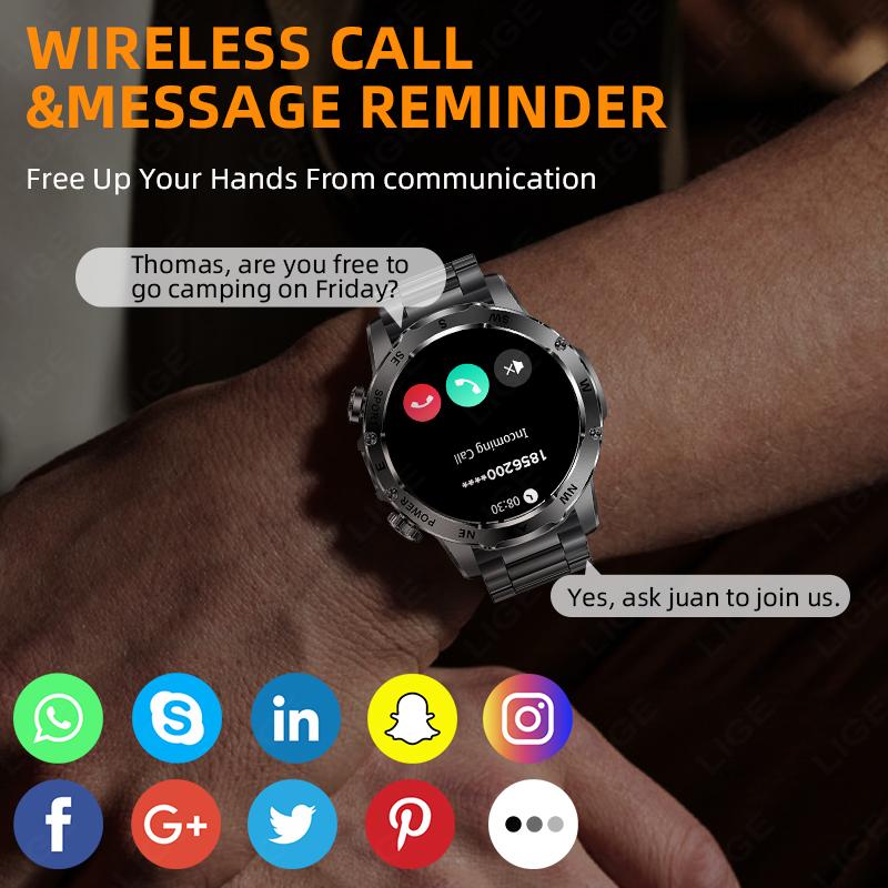 800mAh Large Battery Durable Adult Smart Watch Compass LED Flashlight IP68 BT Call Heart Rate 100+ Sports Smartwatch Men