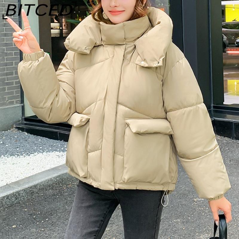 BITCED Women's Loose-Fit Puffer Jacket with Hood - Short-Length Thickened Winter Coat