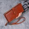 Portefeuille Long Rétro en Cuir PU Ciré à l'Huile pour Femme avec Grande Capacité
