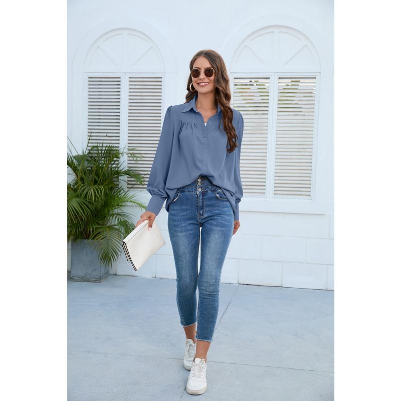 Spring and Autumn Women's Shirt Pleated Long Sleeve Blouse Tops Temperament Elegant Plus Size