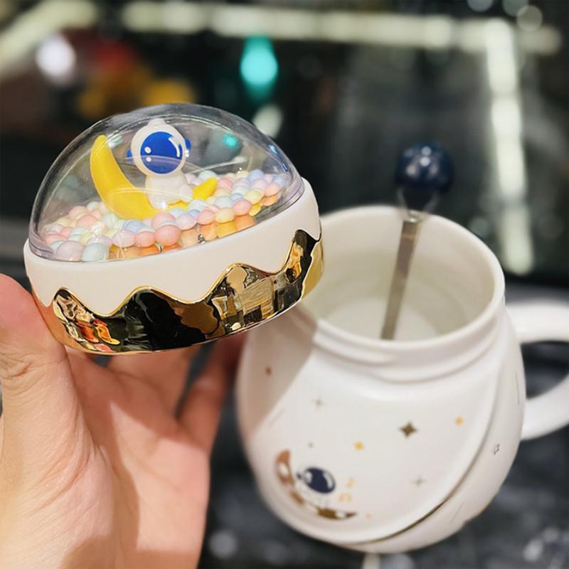 Astronaut Series Space Mug with Cover Spoon Ceramic Couple Water Cup Girl Gift Set Gift for Boyfriend