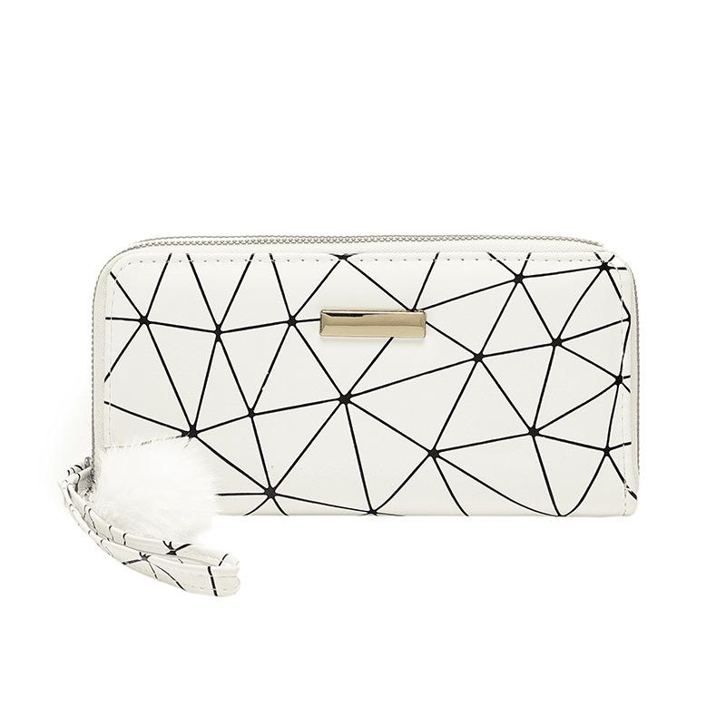 Women's Long Wallet New Multi-card Double Zipper Clutch Bag Rhombus Hairball Women's Wallet