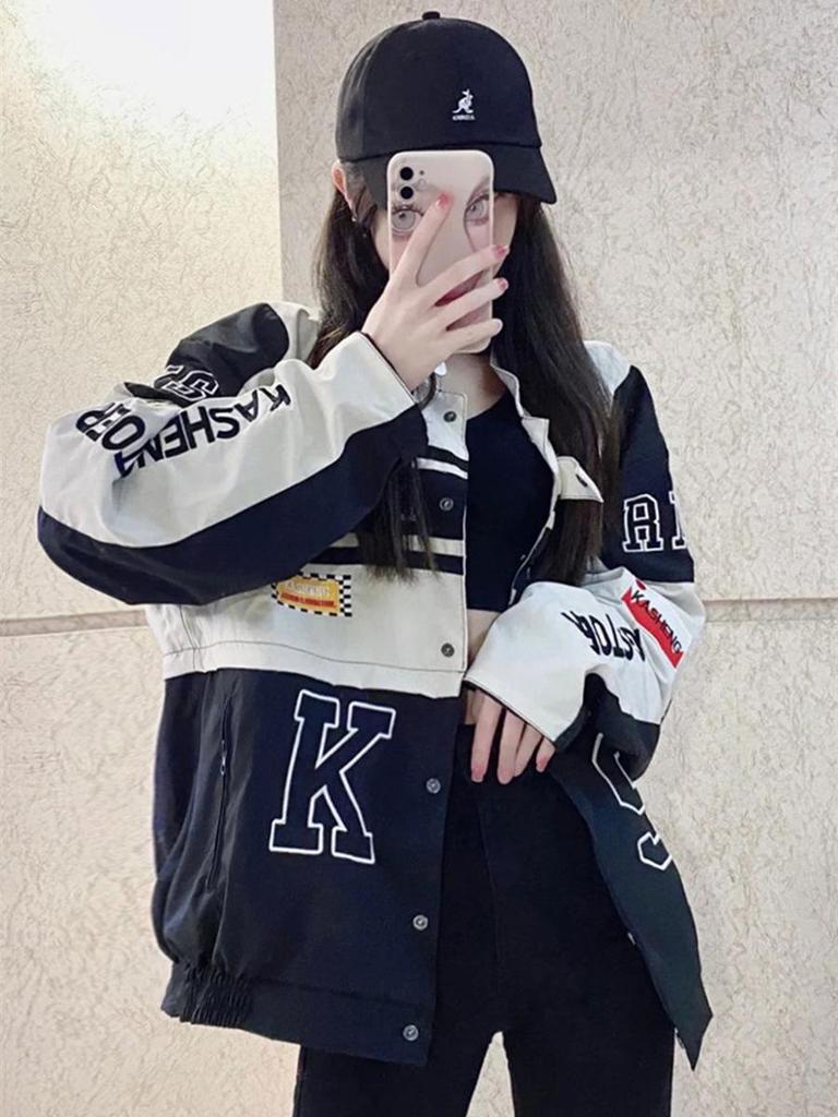 Veste de baseball de moto amovible de style américain rétro - Mode hip-hop polyvalente pour couples