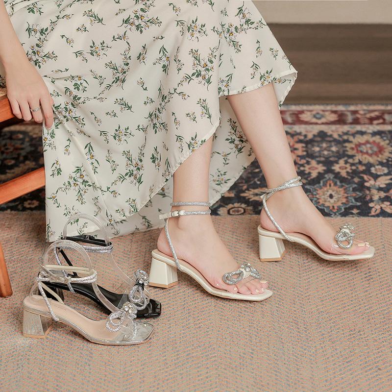 

Босоножки на толстом каблуке со стразами, женская новая обувь, модный дизайн на среднем каблуке, туфли на высоком каблуке, фея jc 39