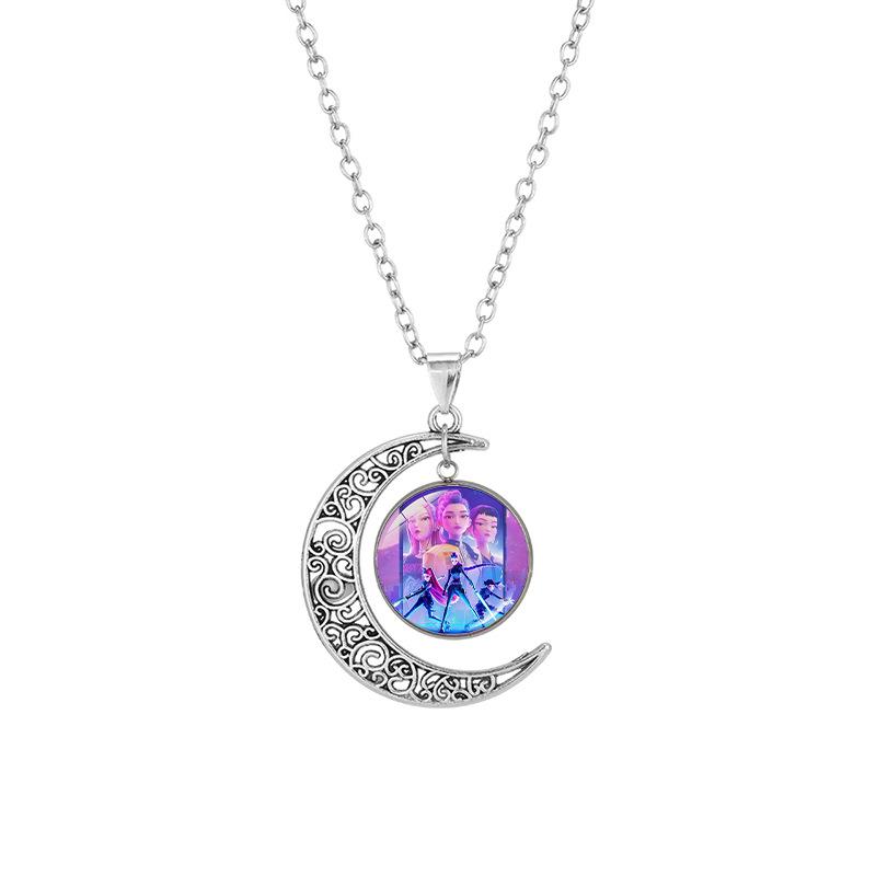 Cartone Animato Anime Film Kpop Cacciatore di Demoni Collana Luna Collana con Foto Stampata Catena Maglione Regolabile Accessorio Gioiello Regali