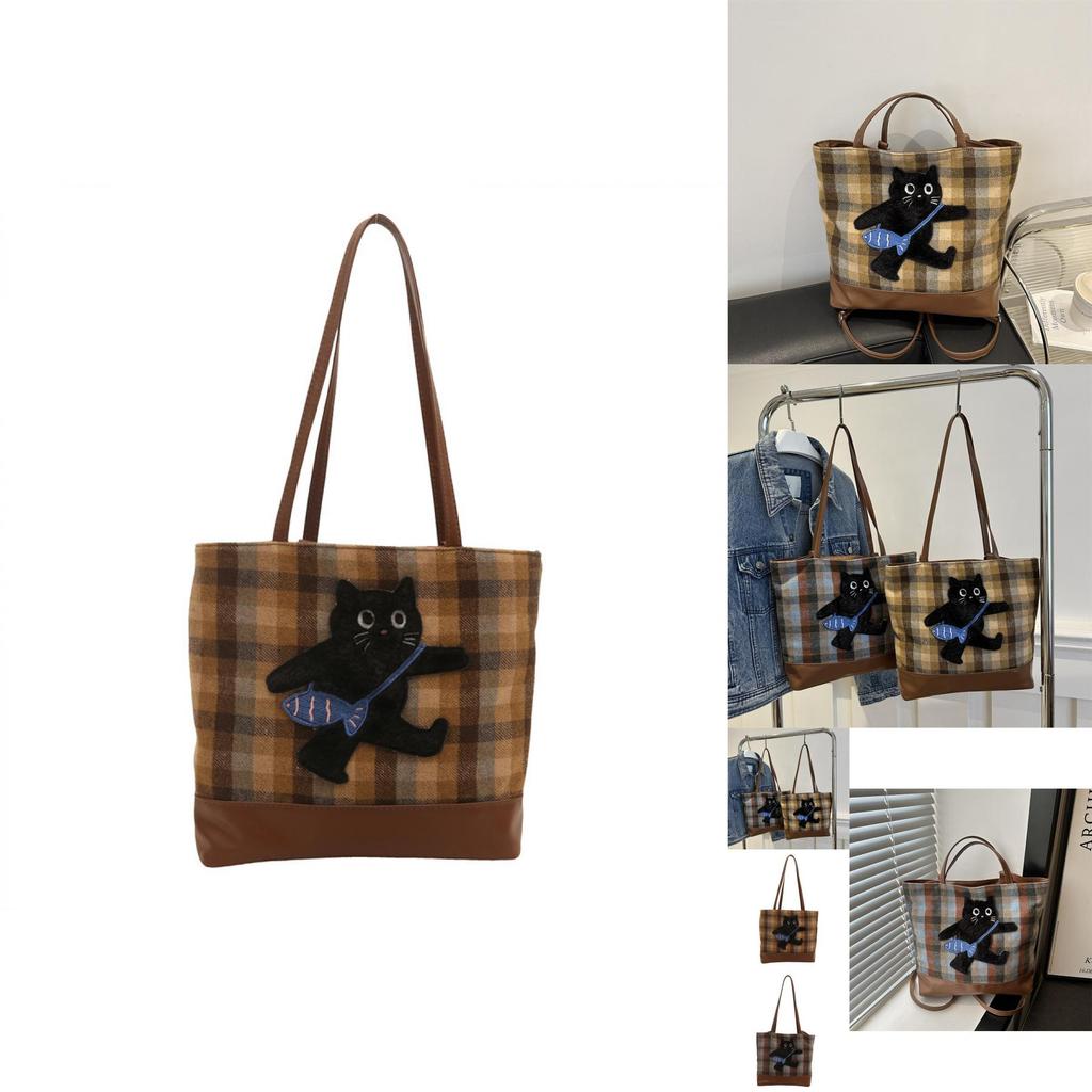 Stilvolle, geräumige Schultertasche mit Cartoon-Motiv aus der Winterkollektion in Blau und Braun