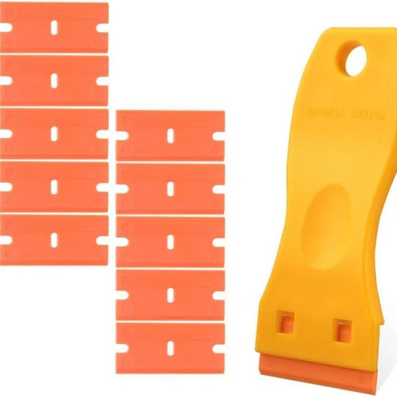 

Пластиковый скребок для бритвы с 10 двухсторонними пластиковыми лезвиями, инструмент для наращивания волос, наклейка для удаления мусора на стекле, скребок для удаления окон жёлтый