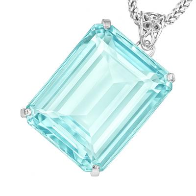 Pendentif Aigue-marine Bleue 106,05 ct Cultivée en Laboratoire Gemme Certifiée Taille Émeraude