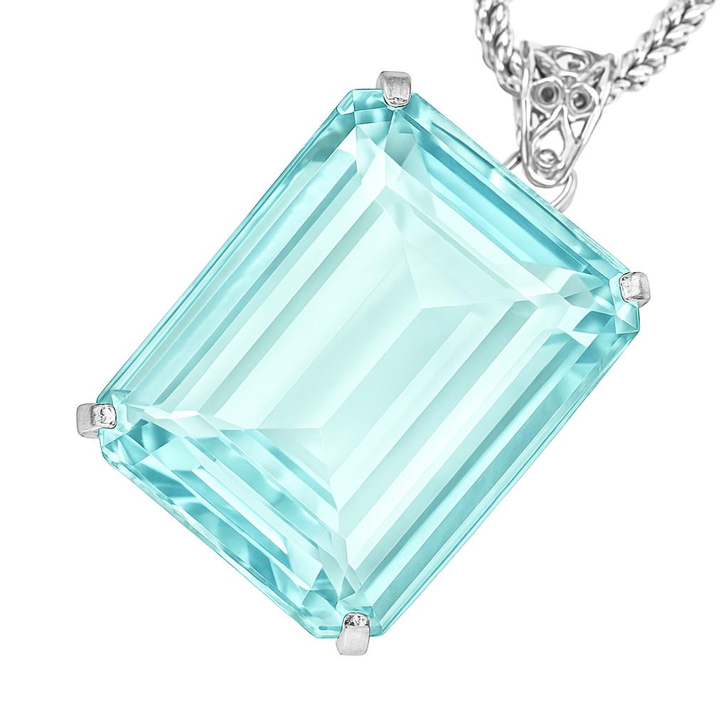 

106.05 Carat Blue Aquamarine Pendant Gemstone Lab Grown Certified Emerald Cut AI-35-NS 30.8 mm approx.