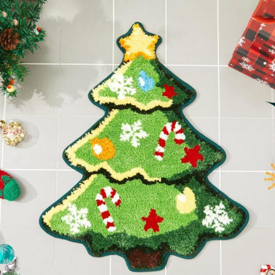Yousheng Christmas Bathroom Rug Mat Xmas Tree Santa Clauds Shape Design Water Absorbent Floor Mat Home Decor for Kitchen Living Room Bathroom