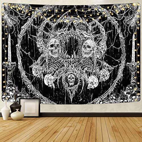 Tapestry Gothic skull black white horror 75x100