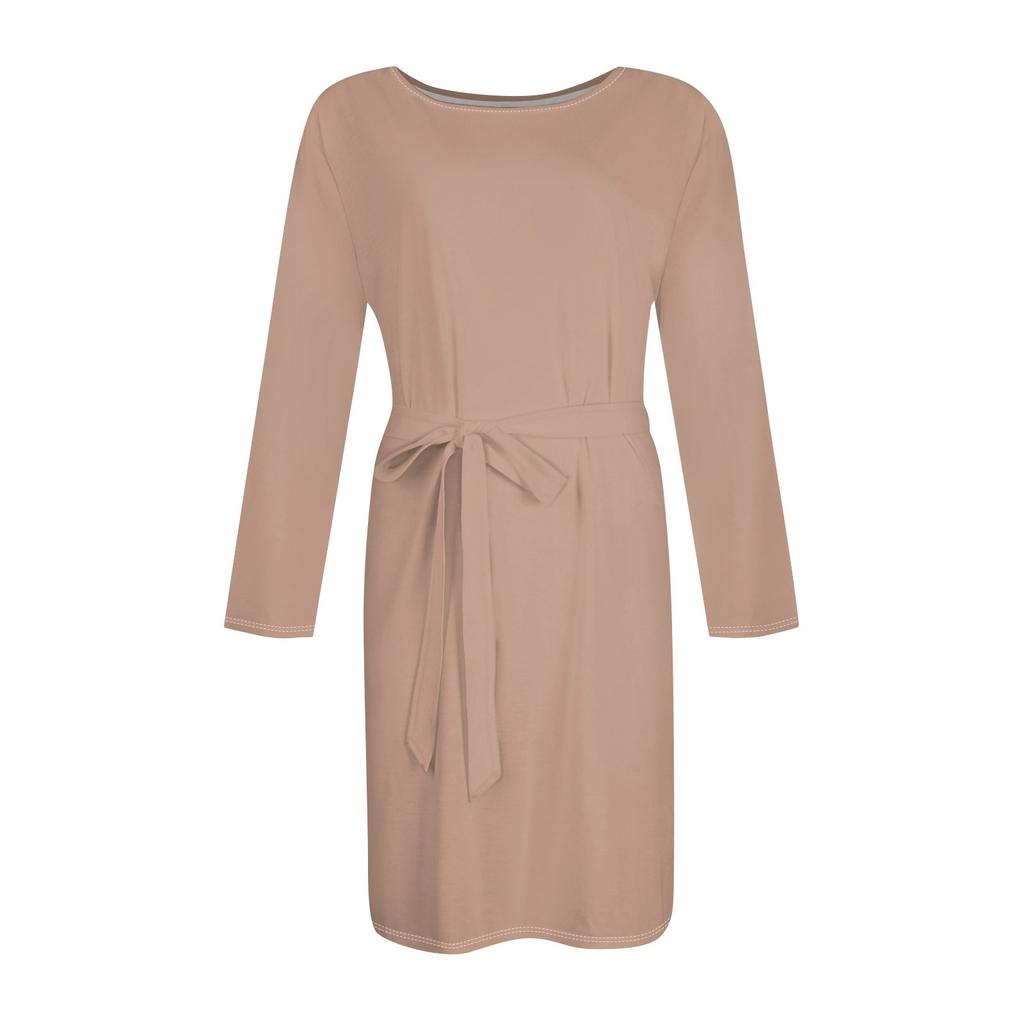 Women's Casual Fashion Sexy Round Neck Long Sleeve Waist Color Dress