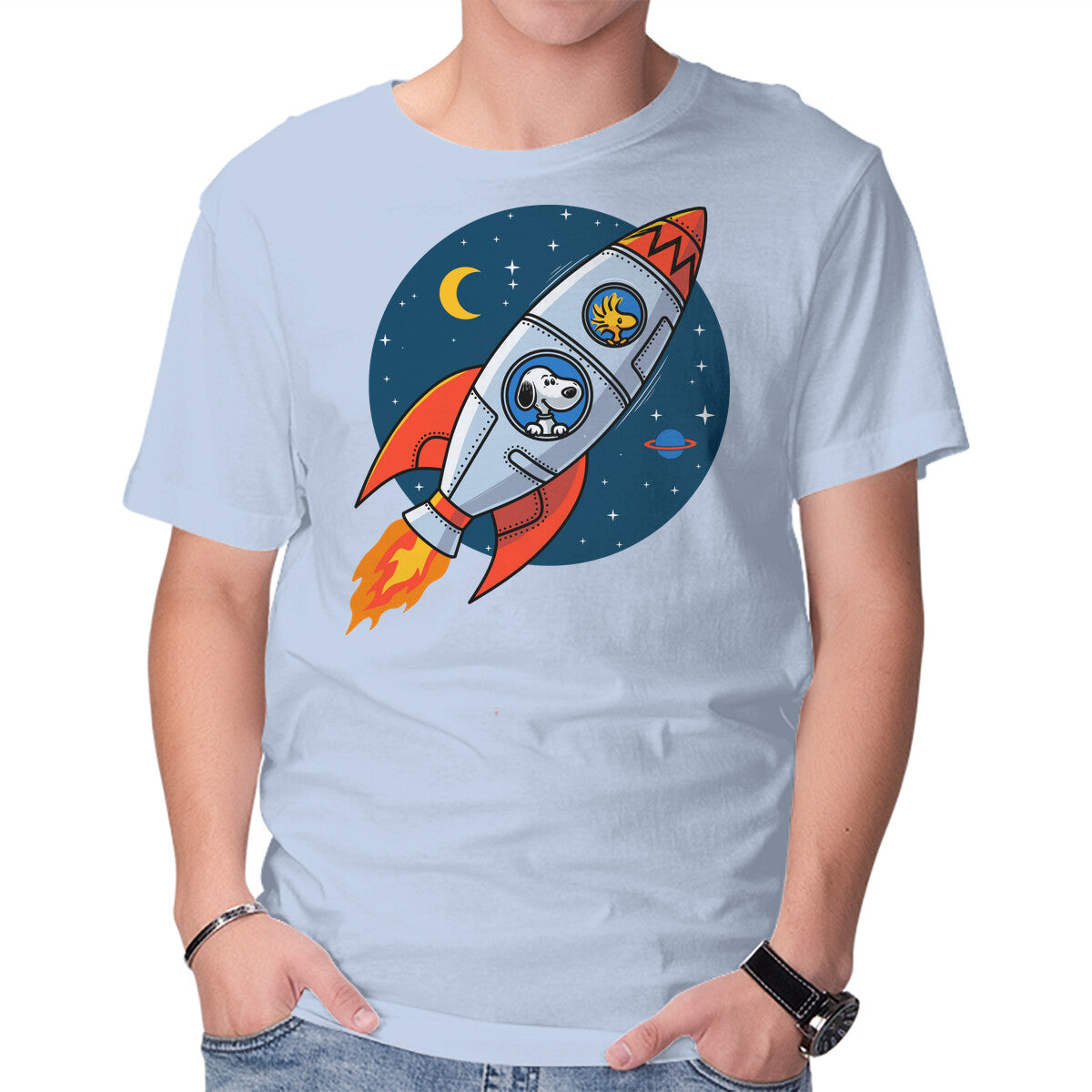 Unisex Crew Neck T-Shirt Space Beagle Graphic Short Sleeve Casual Tee S