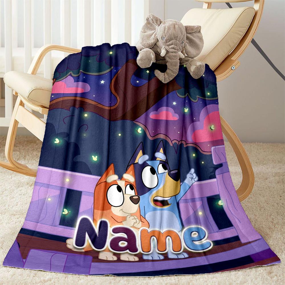 Bluey Friends Adventure Customize Text Blanket Multi-purpose Customizable Blanket Comfortable Perfect for Seaside Nap Sofa Bedding
