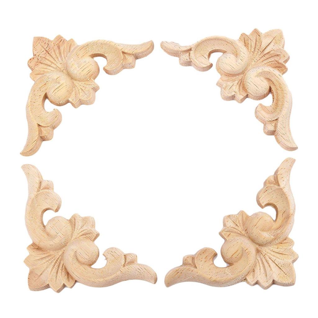 4PCS Unpainted Woodcarving Decals Doors Appliques Cabinet Stylish Decor Decal