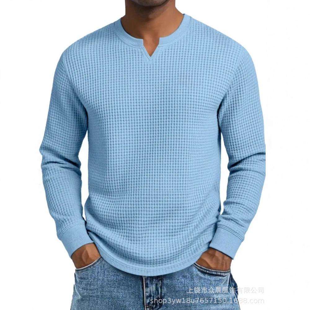 Fall Long-sleeved V-neck Casual Shirt for Men with A Fitted Design