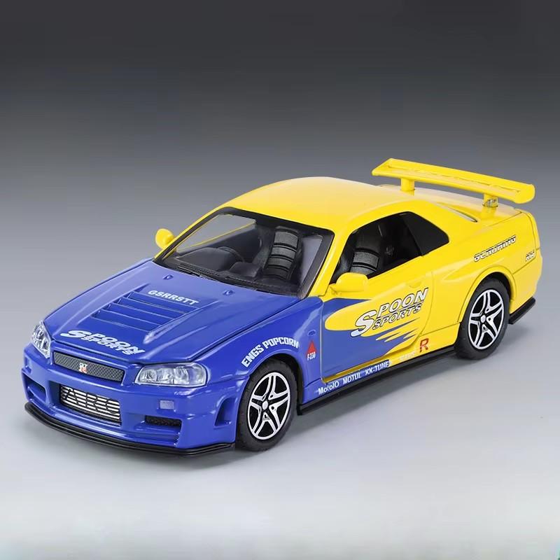 1:32 Gtr R34 R35 Toys Alloy Model Cars Diecast Metal Miniature Vehices 4 Doors Opened Sound Light Pull Back Models For Kids Gift