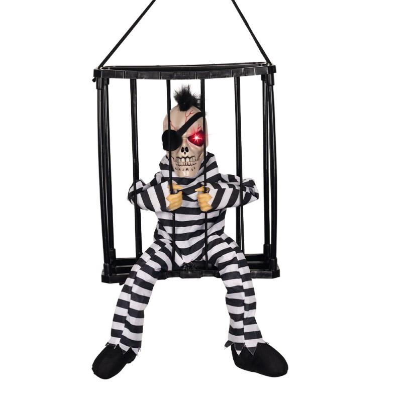 Halloween Animated Glowing Screaming Prisoner Skull In Cage Decor Haunted House Bar Escape Room Party