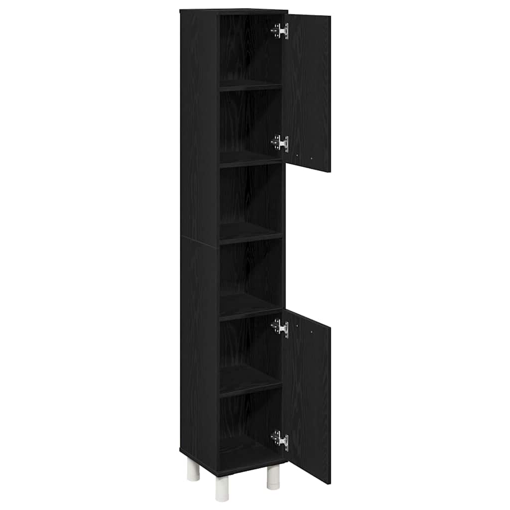 Bathroom Cabinet with Door Black Oak Effect 30 x 30 x 179 cm