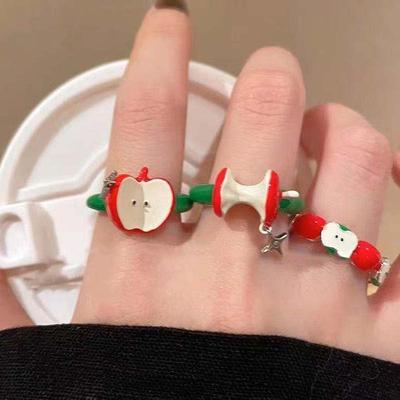 Y2K Fashion Colorful Apple Rings  For Women Girls  Trendy Sweet Opening Adjustable Finger Rings Jewelry Acceessries Gift